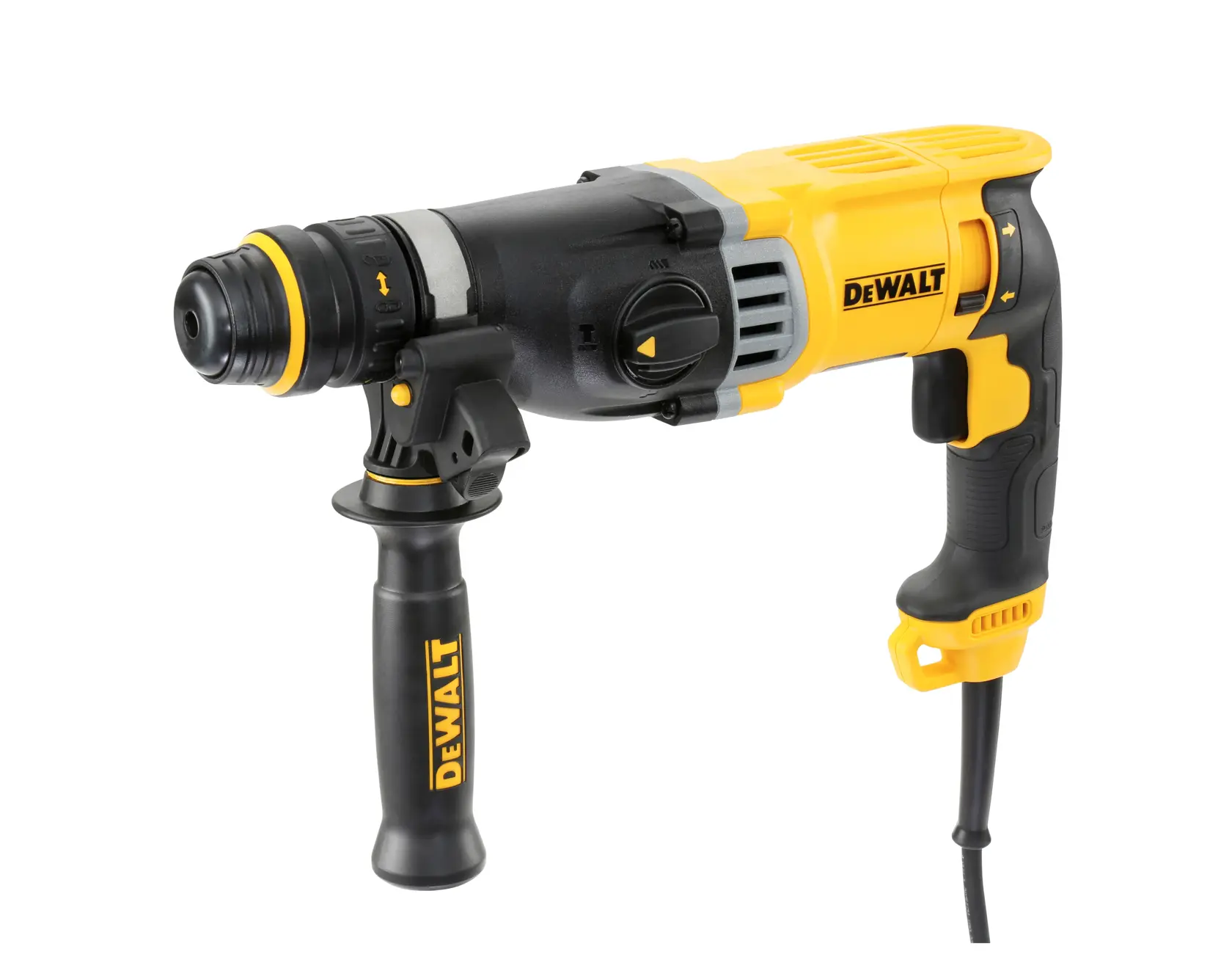 DEWALT D25144K Bohrhammer mit Seitenhandgriff, kabelgebunden, in Schwarz und Gelb abgebildet.