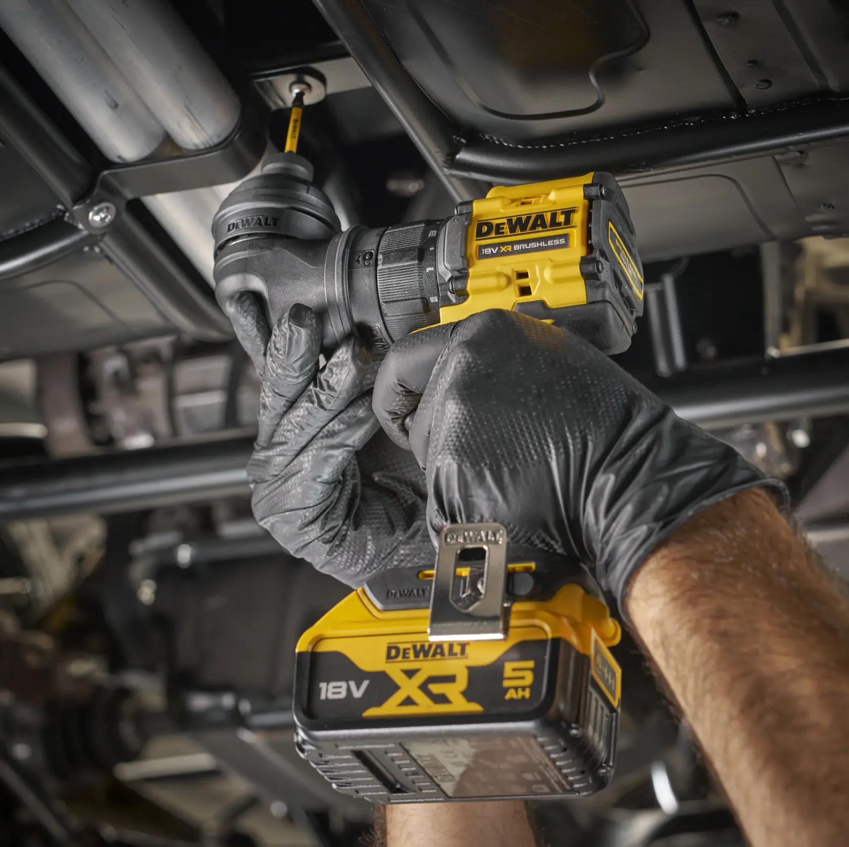 DEWALT DCD803P2T kit with drill, case, charger, two batteries, bit holders, and interchangeable heads.