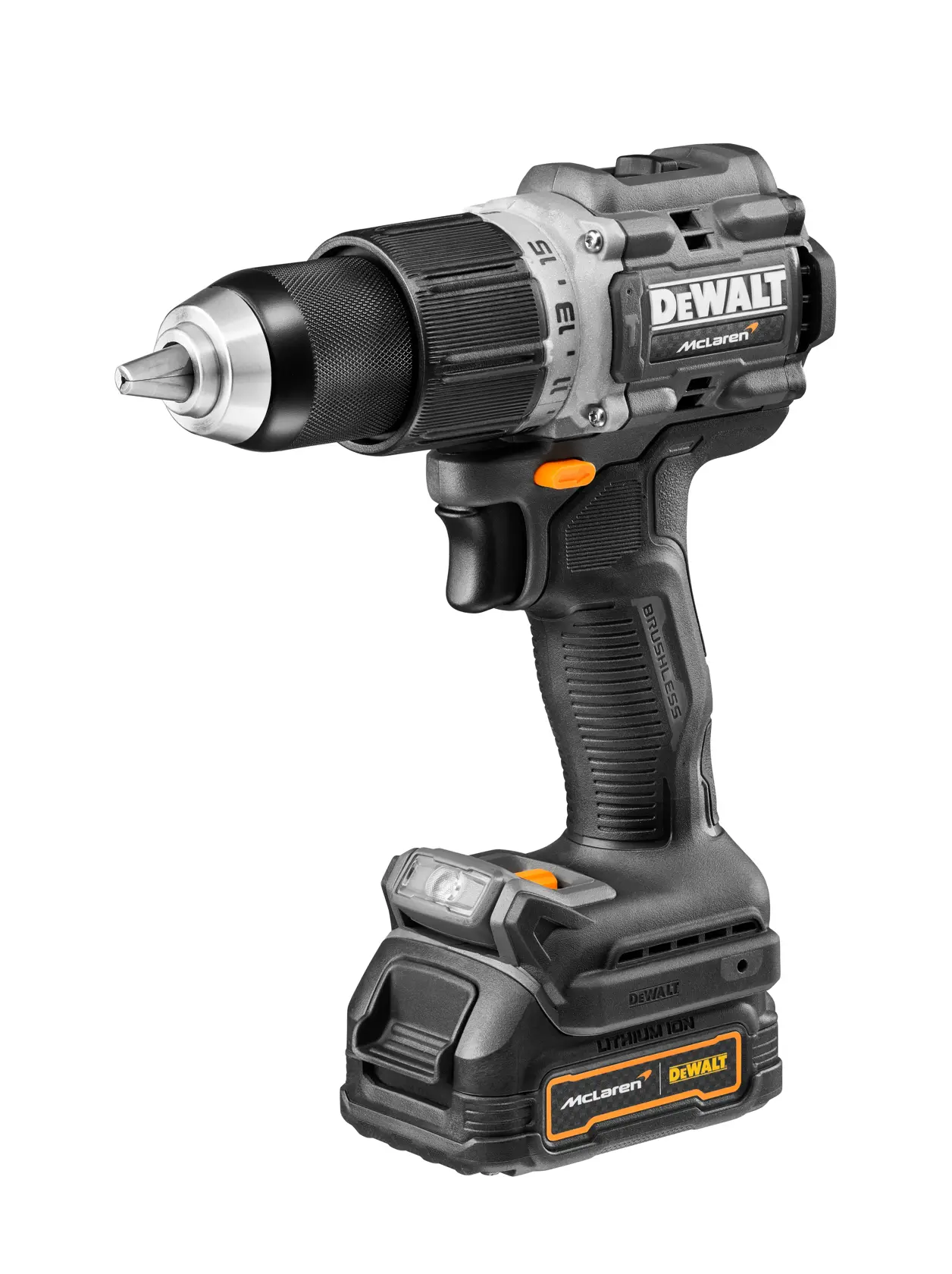 18V XR Akku-Schlagbohrschrauber (bürstenlos) inkl. 2x Powerstack Akku (18 Volt / 1,7 Ah) mit Pouch-Akku Technologie im McLaren Design
