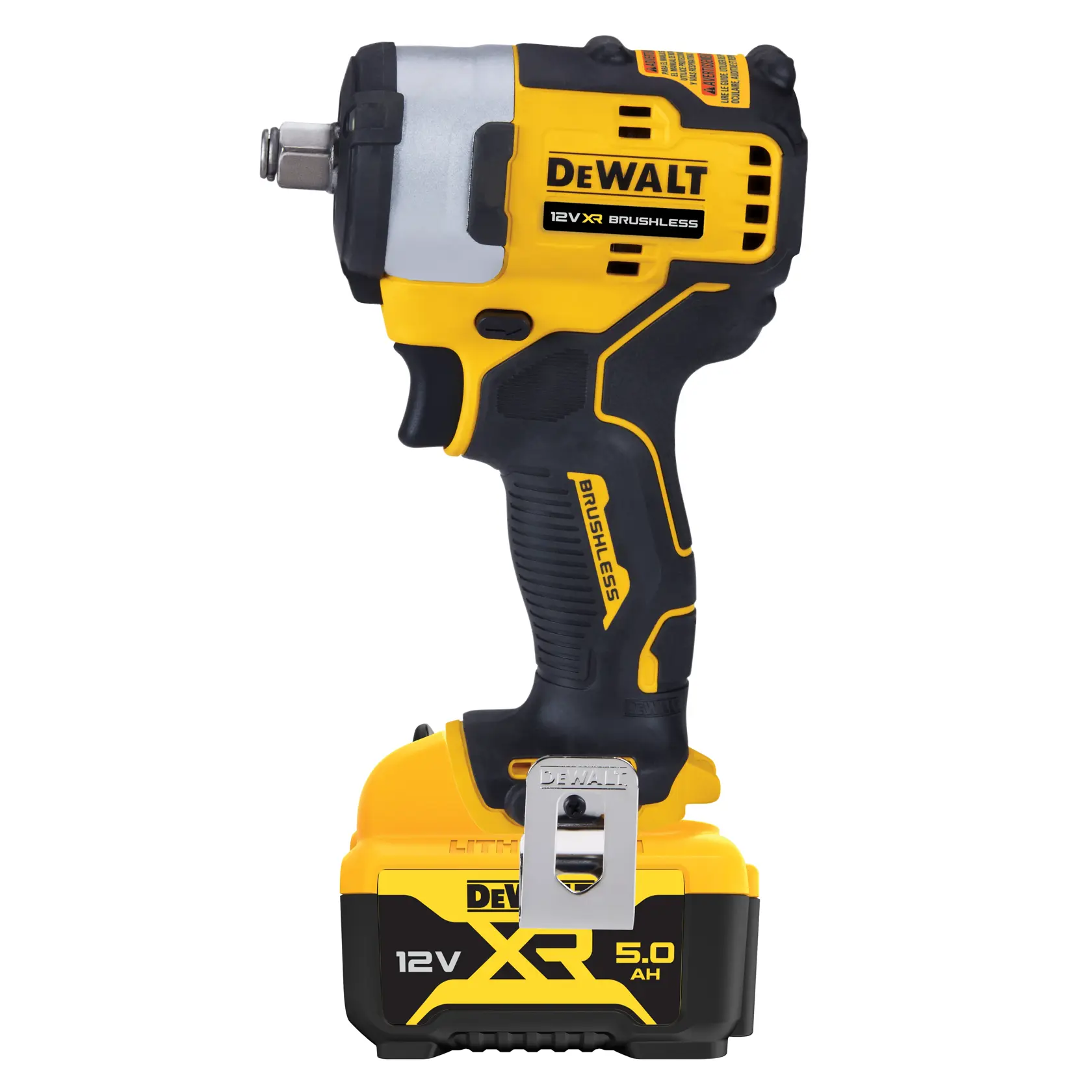 Grafik mit DEWALT XTREME Sub-Compact Series Branding und dem Slogan 'Kompakt und leistungsstark' auf gelbem Hintergrund.