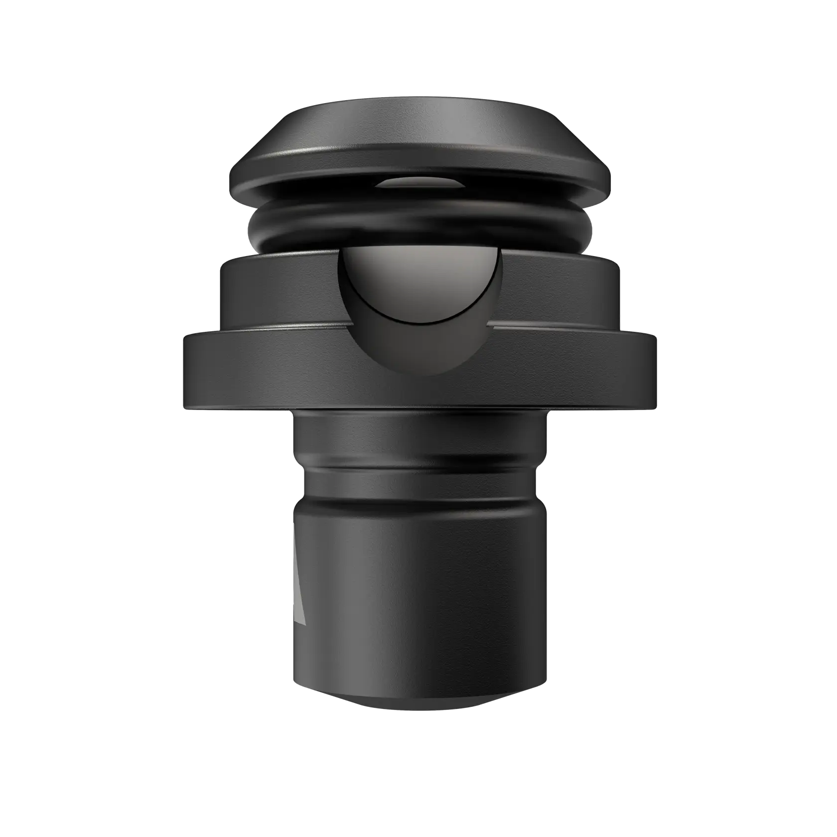 Nahaufnahme eines schwarzen DEWALT DCFA4142 Metall-Werkzeugadapters vor weißem Hintergrund.