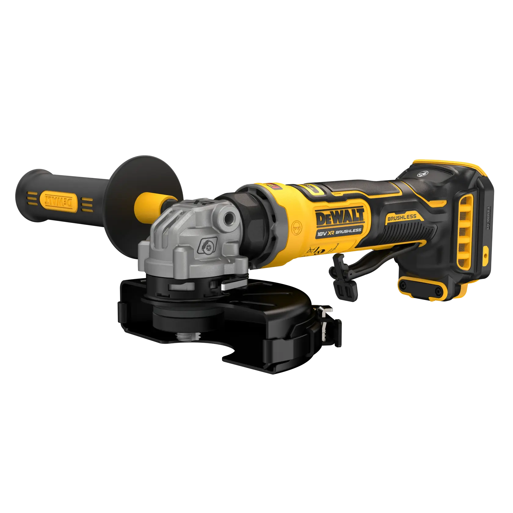 DEWALT Akku-Winkelschleifer DCG404N-XJ, DCG404N in gelb-schwarz auf weißem Hintergrund.