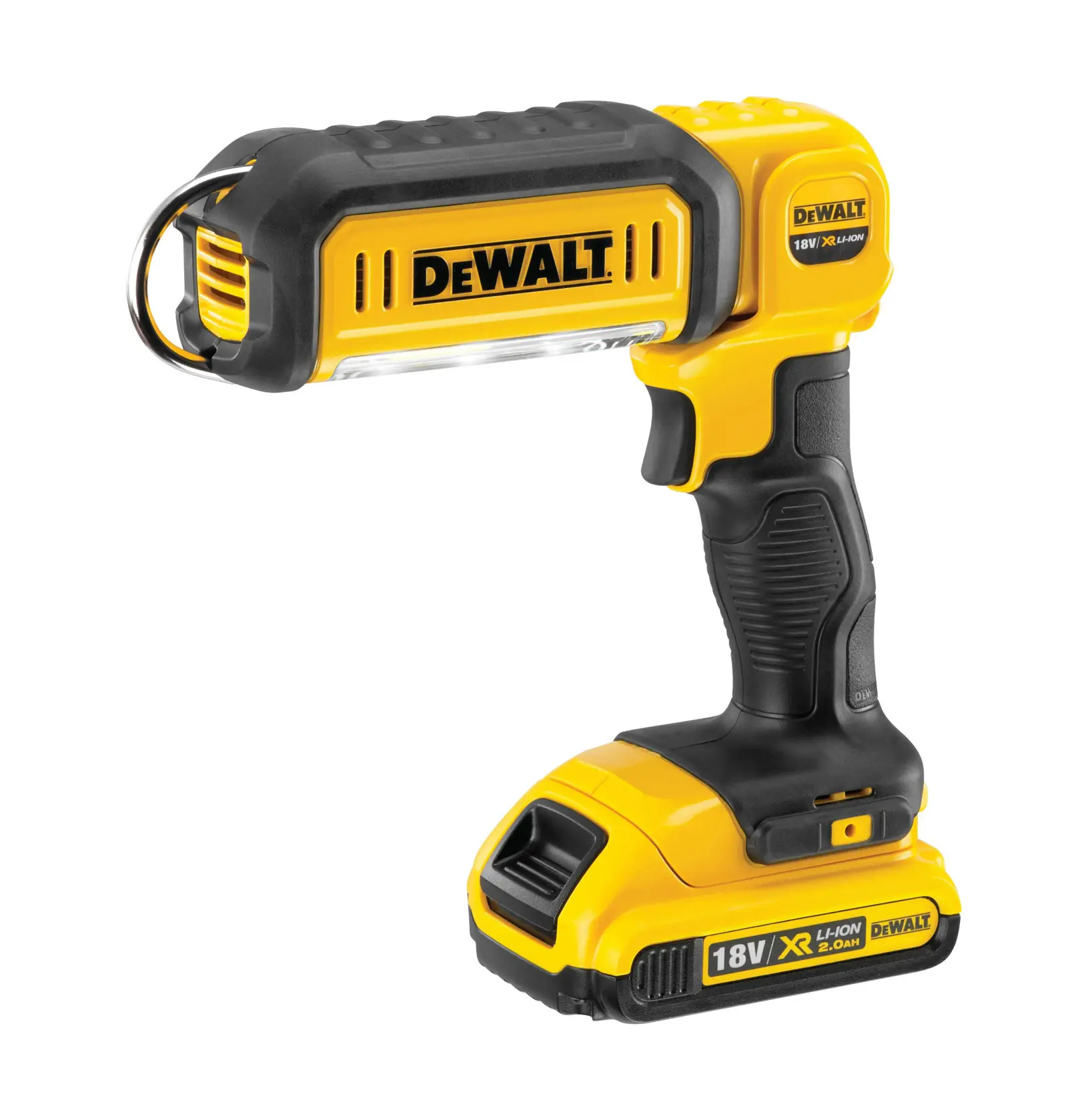 DEWALT DCL050 18V Arbeitsleuchte, schwarz-gelb, mit ergonomischem Griff.