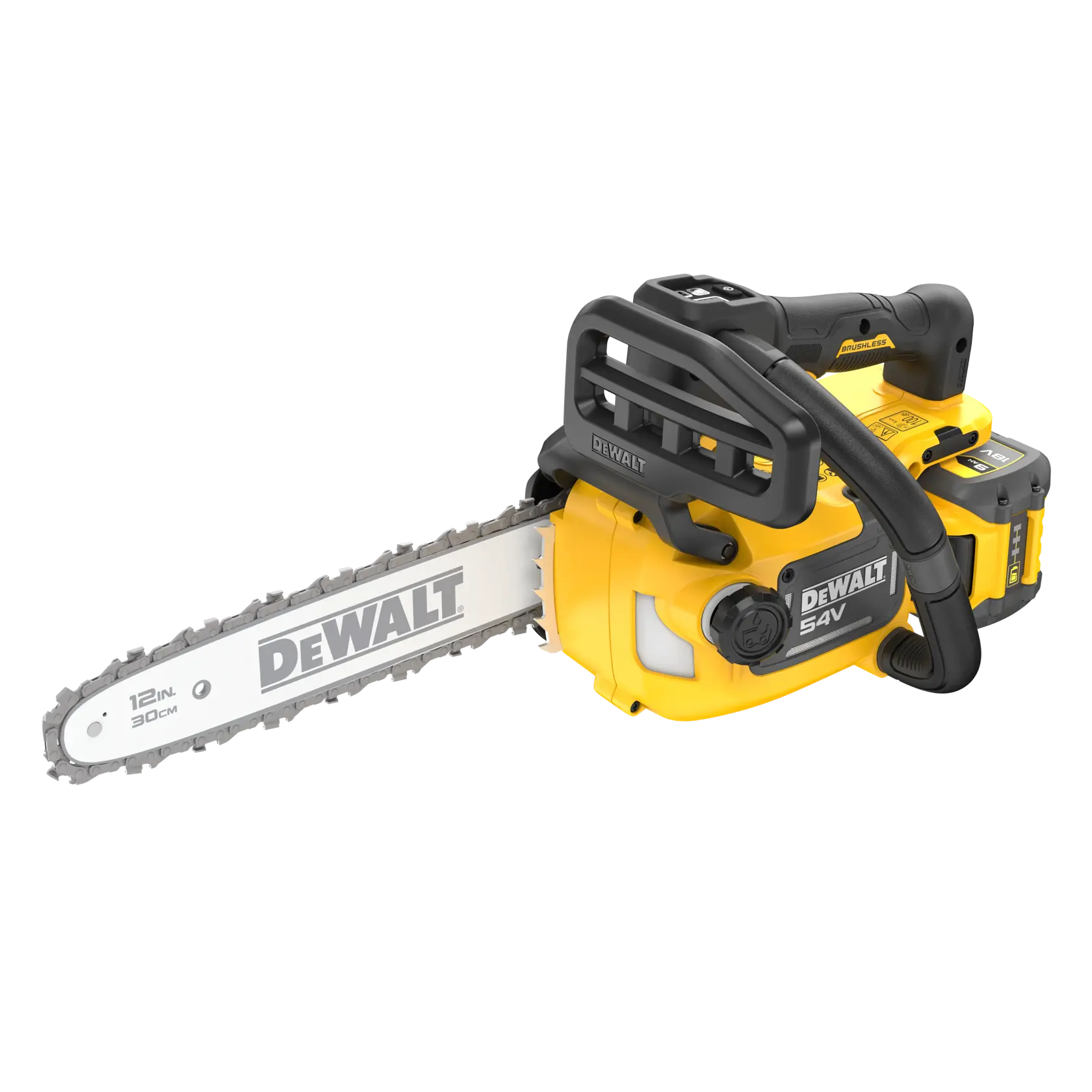 54 Volt / 9Ah Top-Handle-Akku-Kettensäge (Commercial Outdoor Solutions), 30cm Schwert (bürstenlos)