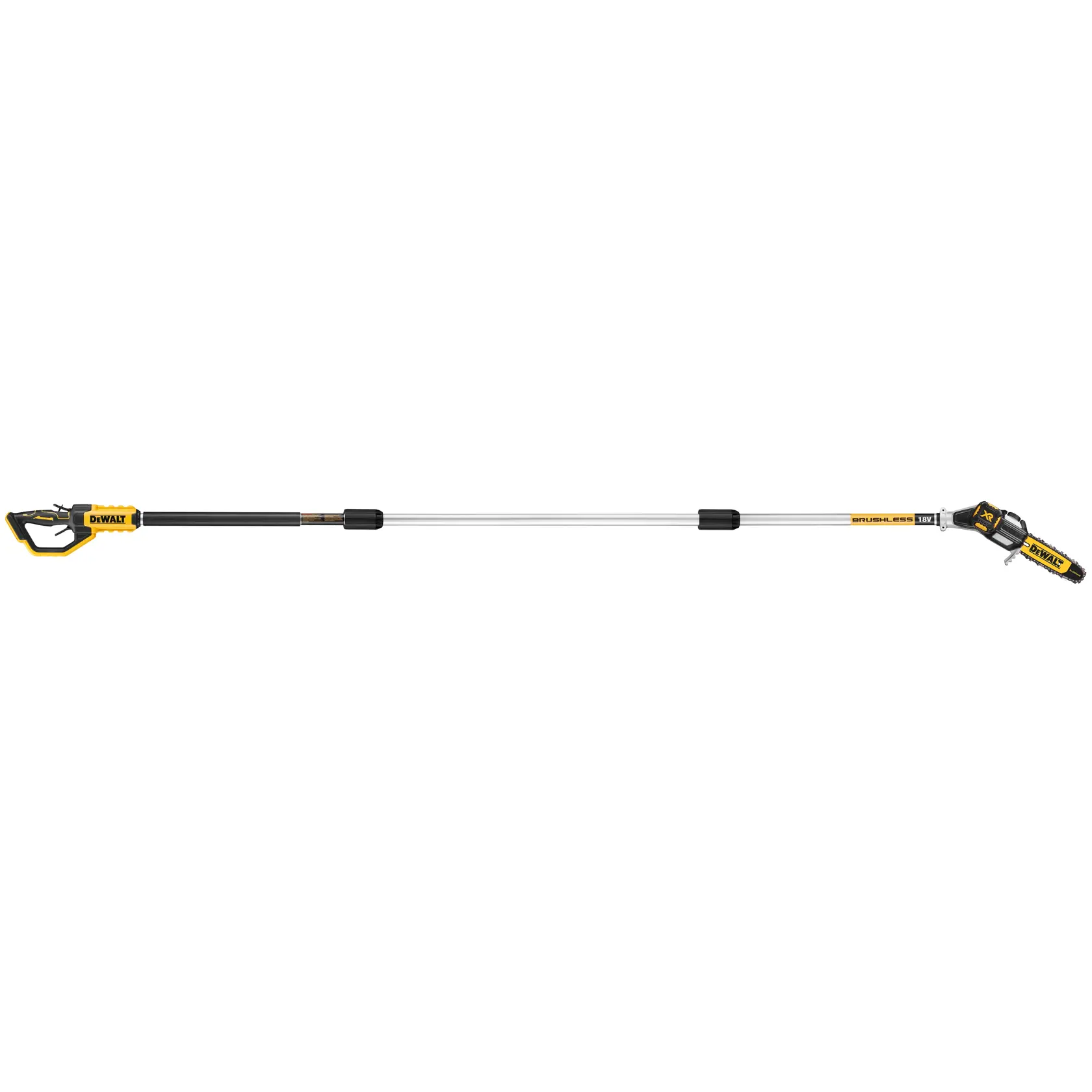 DEWALT Akku-Teleskop-Kettensäge für Baum- und Astschnitt, in gelb-schwarzem Design.