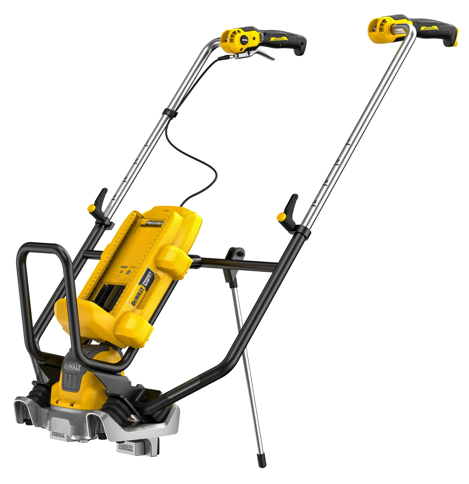 DEWALT kabelloses Fotogerät mit gelb-schwarzem Rahmen, zwei Griffen und verstellbarem Ständer.