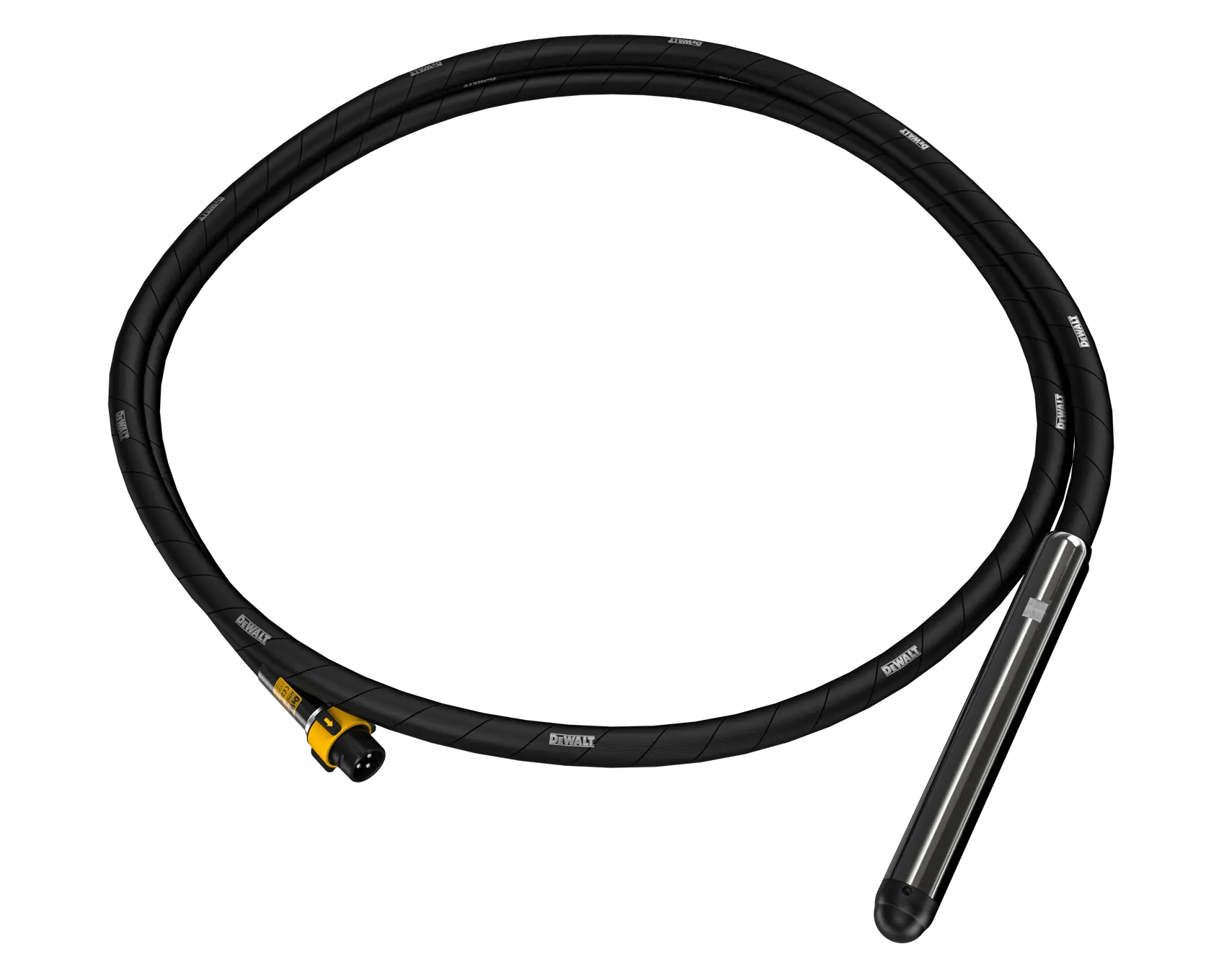 DEWALT Betonschwingwelle mit schwarzem Kabel und Metallkopf, DCPS3505, vor weißem Hintergrund.