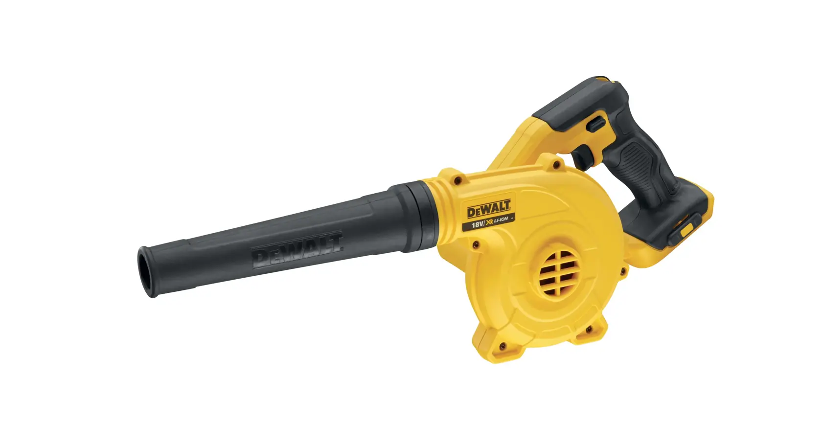 DEWALT Fotoprodukt, DCV100 und DCZ1201P3-XE, als kompakter gelber Bläser dargestellt.
