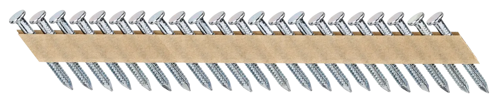 Streifen mit gereihten Metallnägeln, vorgesehen für das Arbeiten mit einem Nagelgerät.