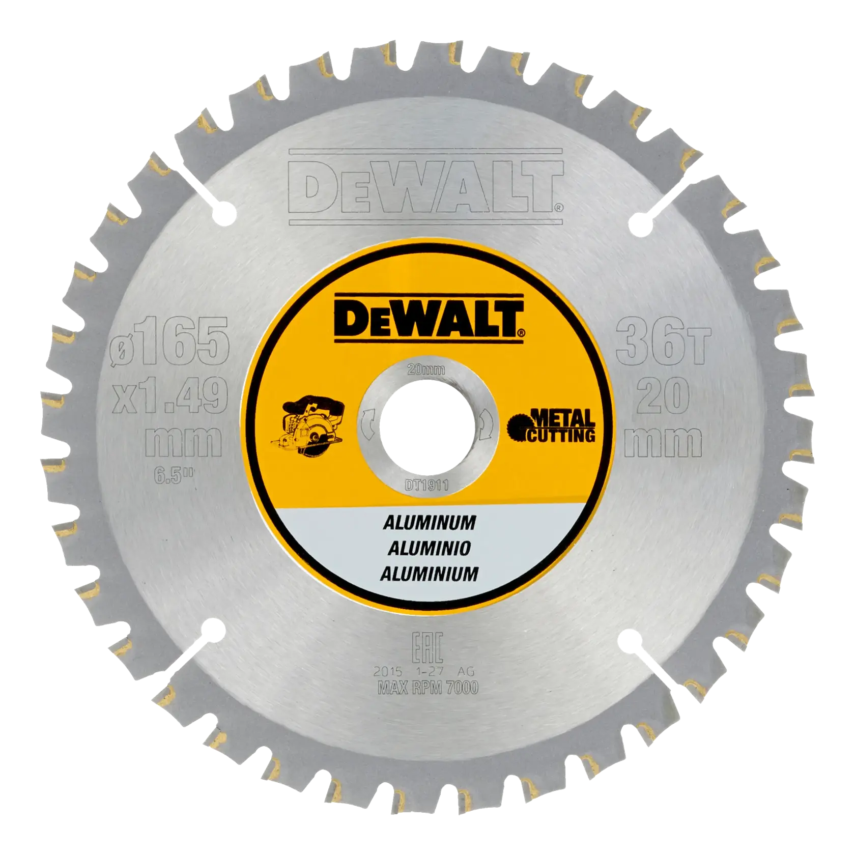 DEWALT Sägeblatt DT1911, DT1911-QZ für Aluminium, 165mm, 36 Zähne.