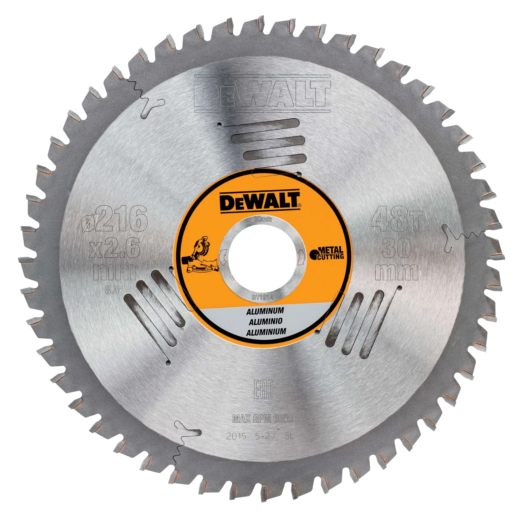 DEWALT DT1914 Kreissägeblatt für Aluminium, 216mm Durchmesser, 48 Zähne, Metallschneiden.