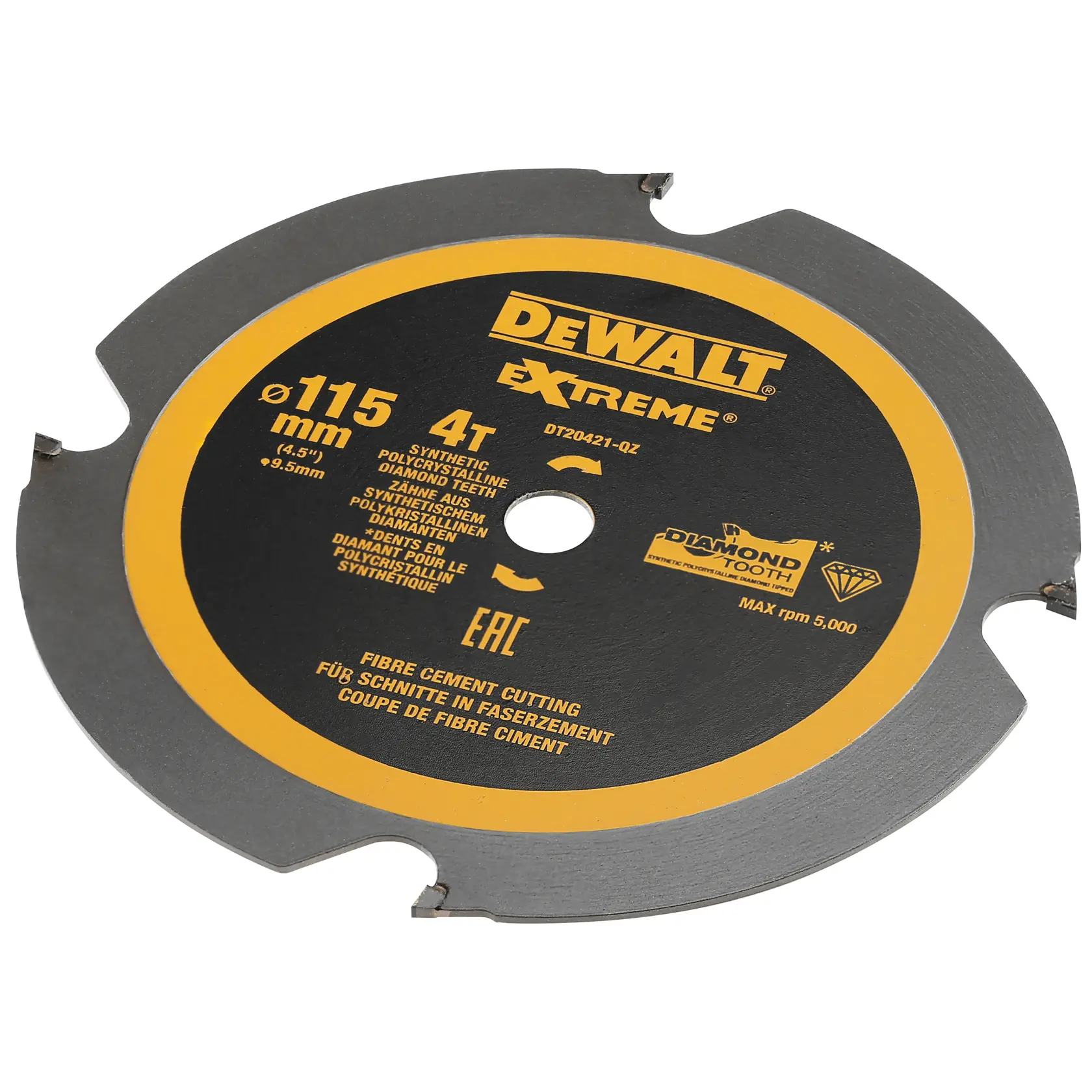 DEWALT DT20421 Extreme Sägeblatt für Faserzement, Durchmesser 115mm, mit Diamantzähnen.