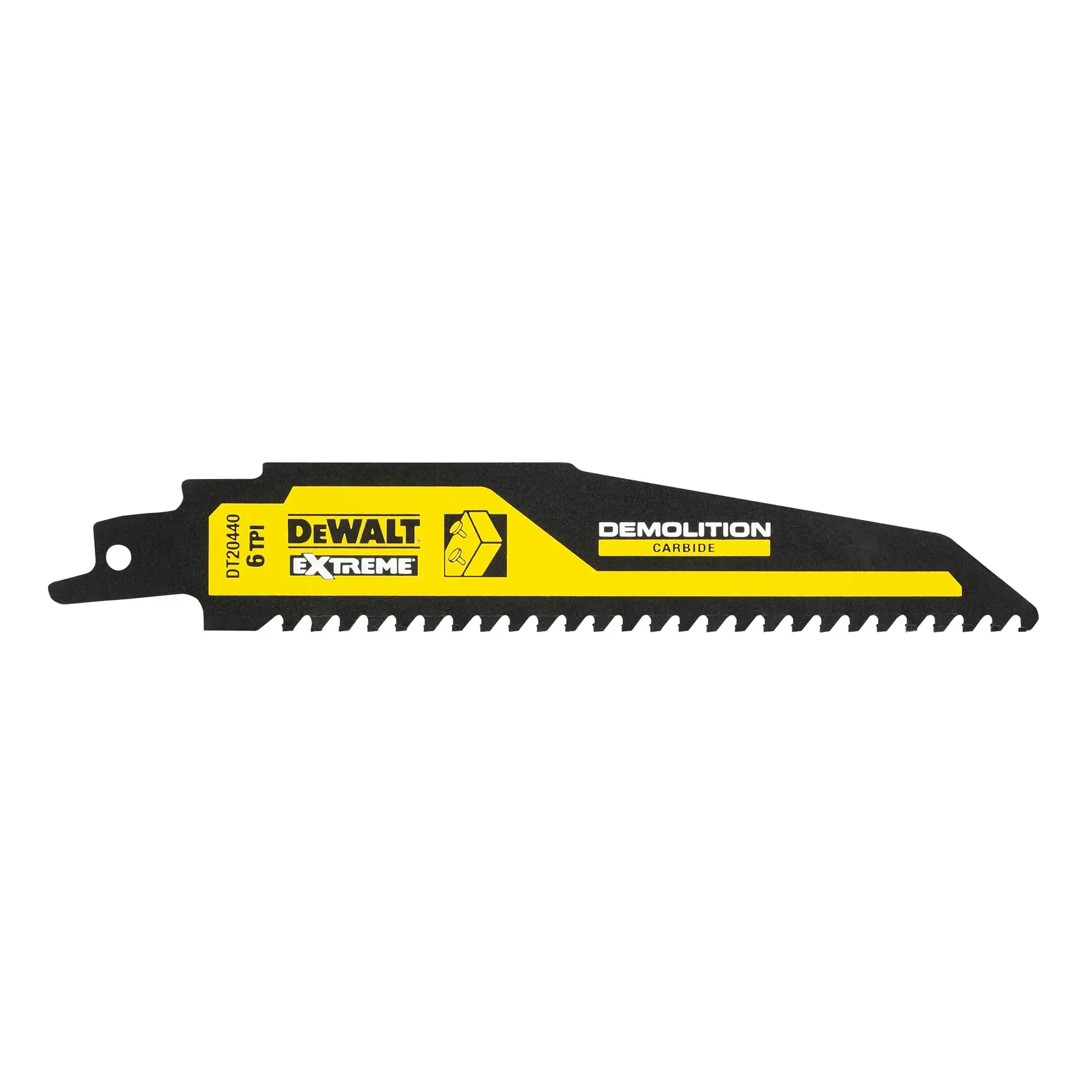 DEWALT DT20440 Demolition Carbide Sägeblatt, schwarz-gelb, mit 6 TPI Zähnen für extreme Schnitte.