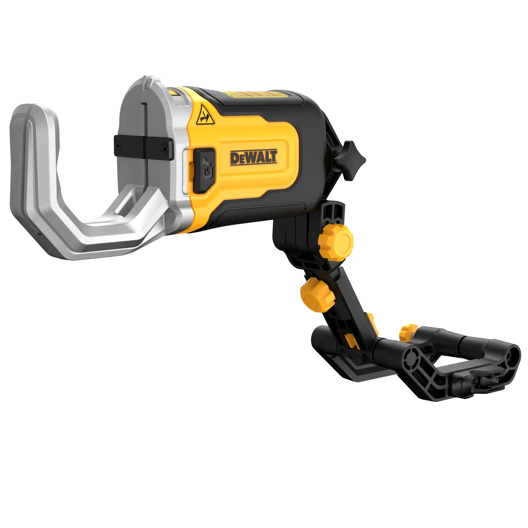 DEWALT DT20560 Fotozubehör mit verstellbarer Halterung und gelb-schwarzem Gehäuse auf weißem Hintergrund.