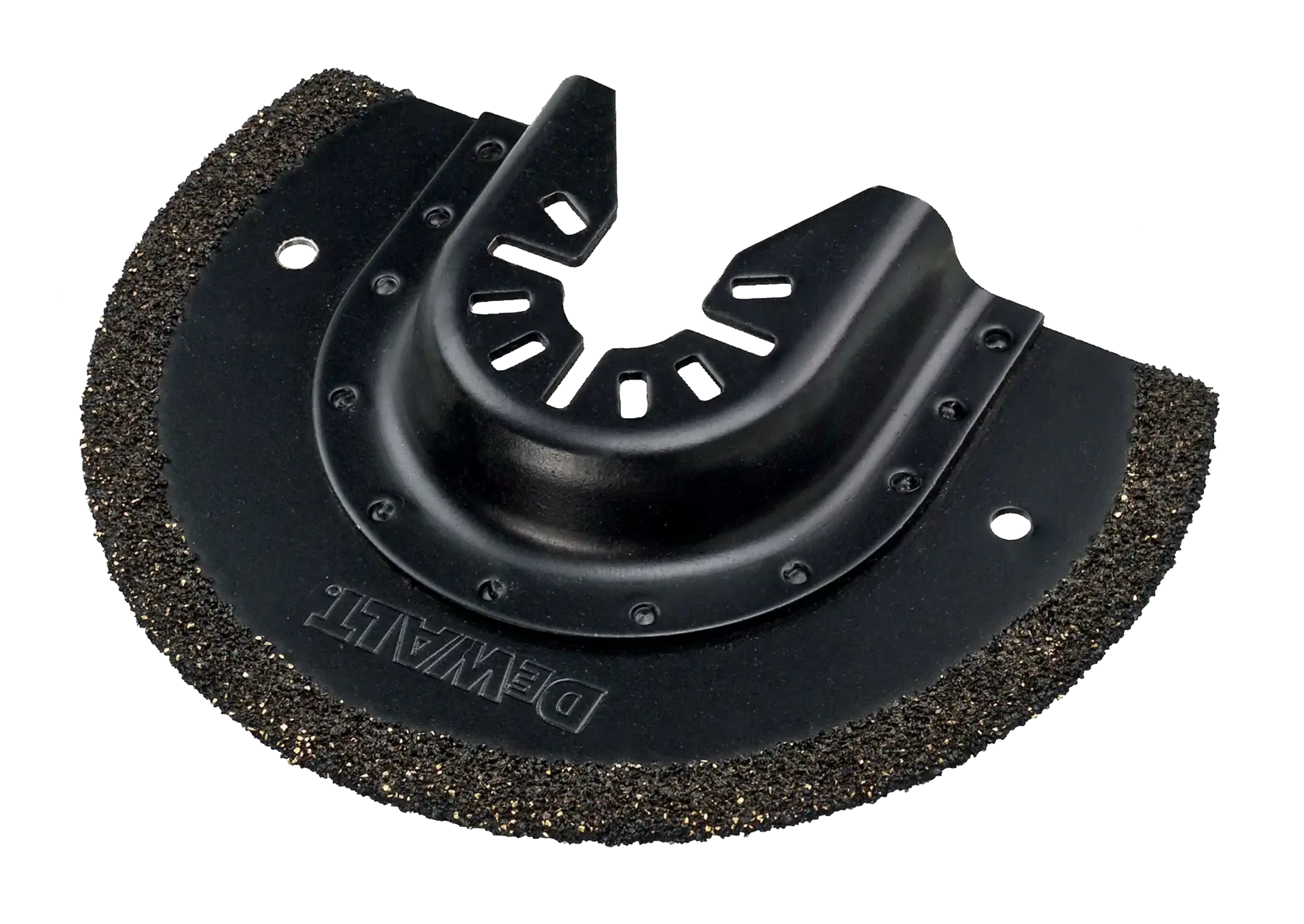 DEWALT DT20717 Hartmetall-Halbkreis-Sägeblatt für oszillierende Werkzeuge vor weißem Hintergrund.