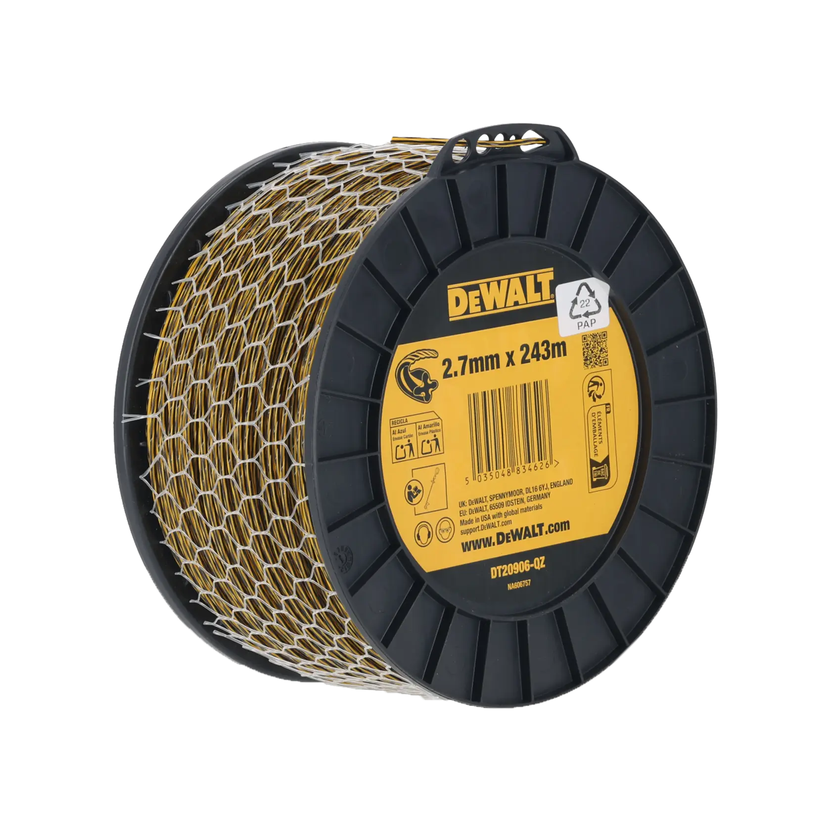 DEWALT Meshrolle Fotografie 2,7mm x 243m, DT20906-QZ und DT20906 SKUs.