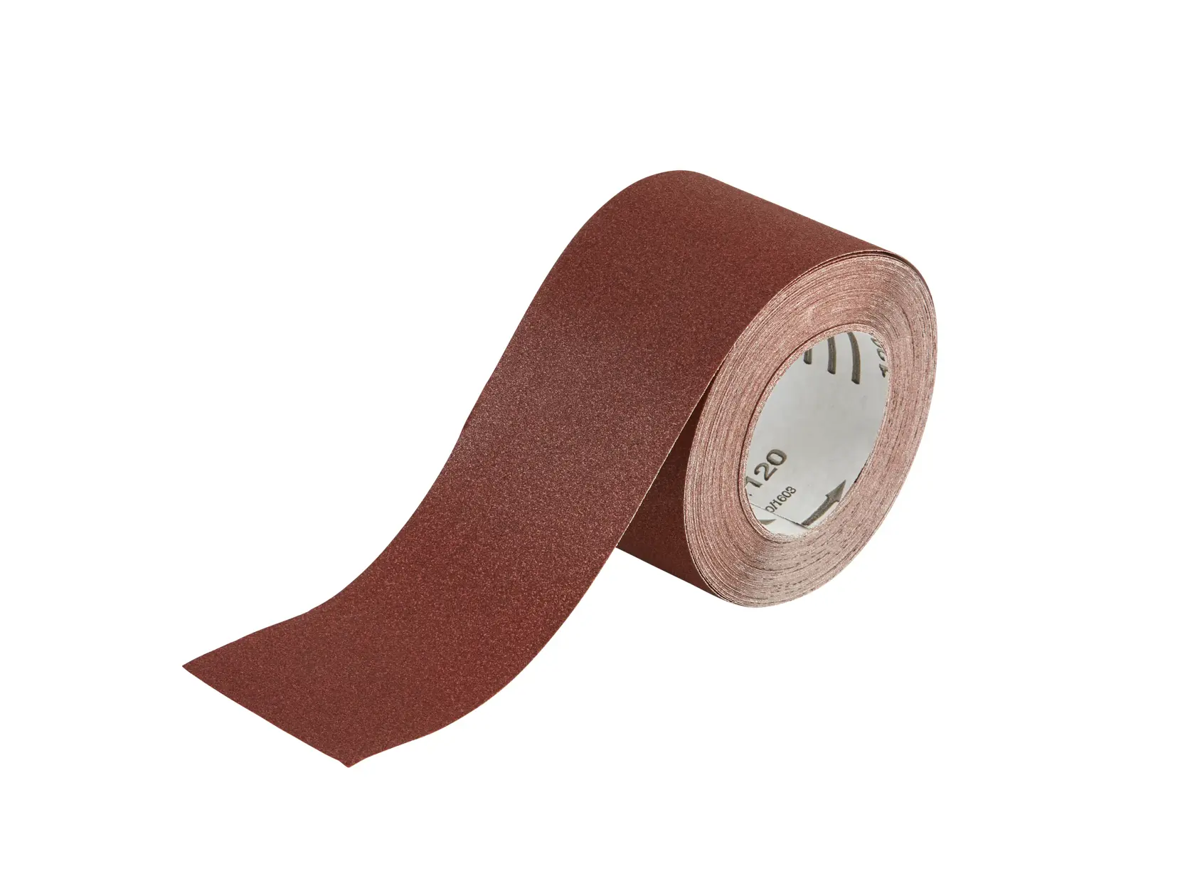 Eine braune Schleifpapierrolle, teilweise abgerollt, zum Schleifen von Oberflächen.