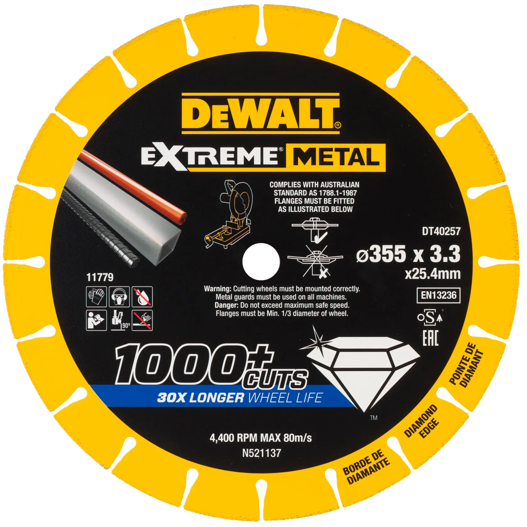 DEWALT Extreme Metal Diamantscheibe DT40257, 355 x 3,3 x 25,4 mm, für langlebiges Metallschneiden.