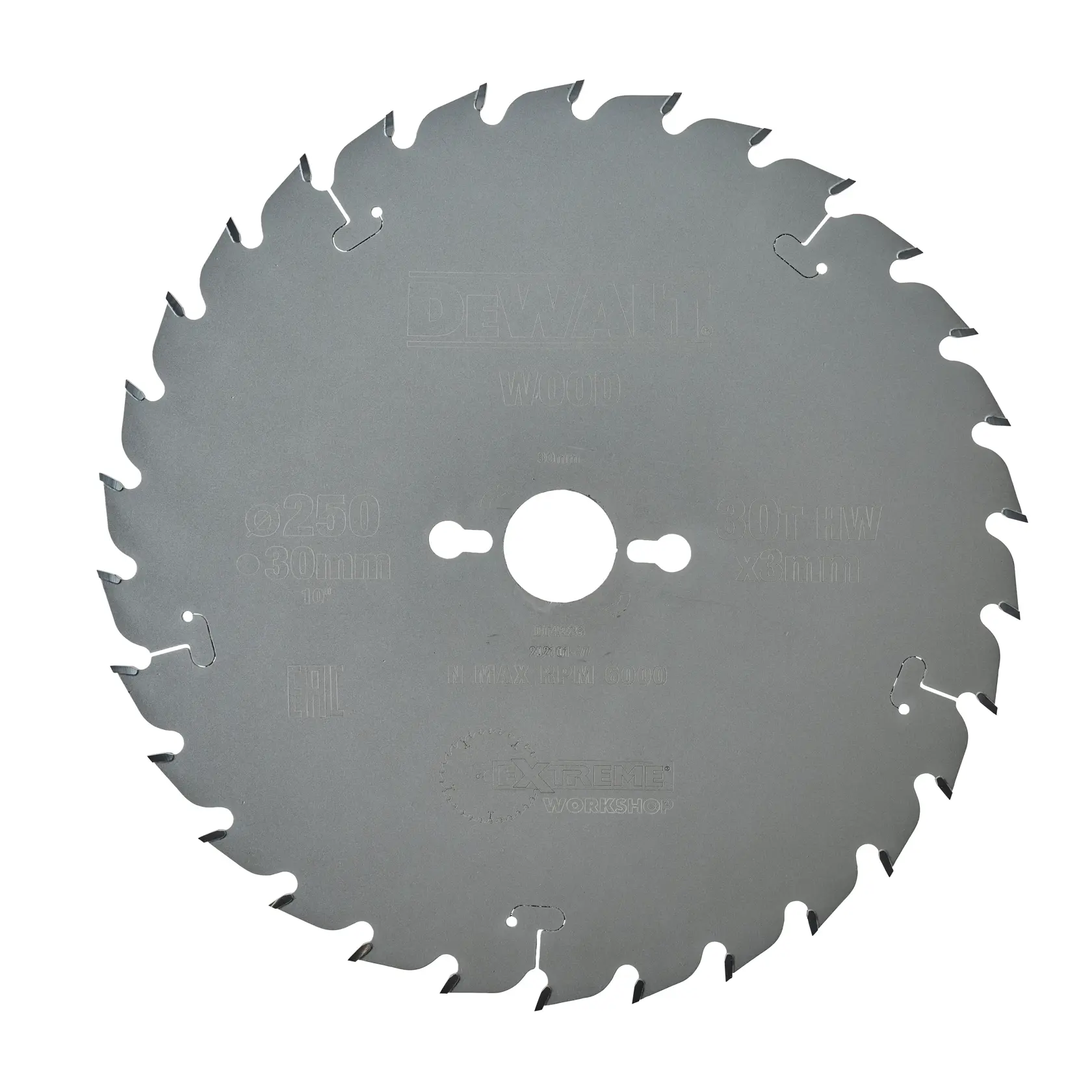 DEWALT DT4226 Kreissägeblatt für Holz mit scharfen Zähnen und mittlerer Befestigungsöffnung.