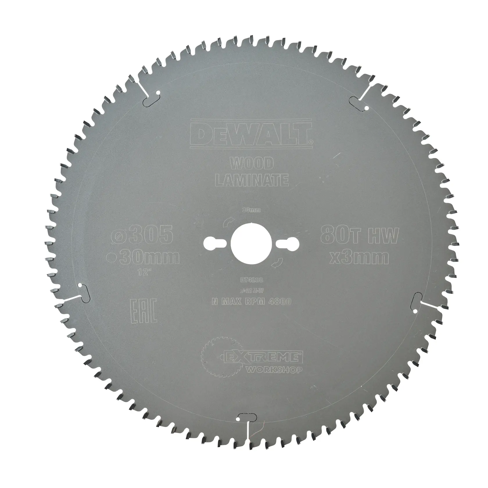 DEWALT DT4288 Kreissägeblatt für Holzlaminat, 305mm Durchmesser, 80 Zähne, Werkstatt.