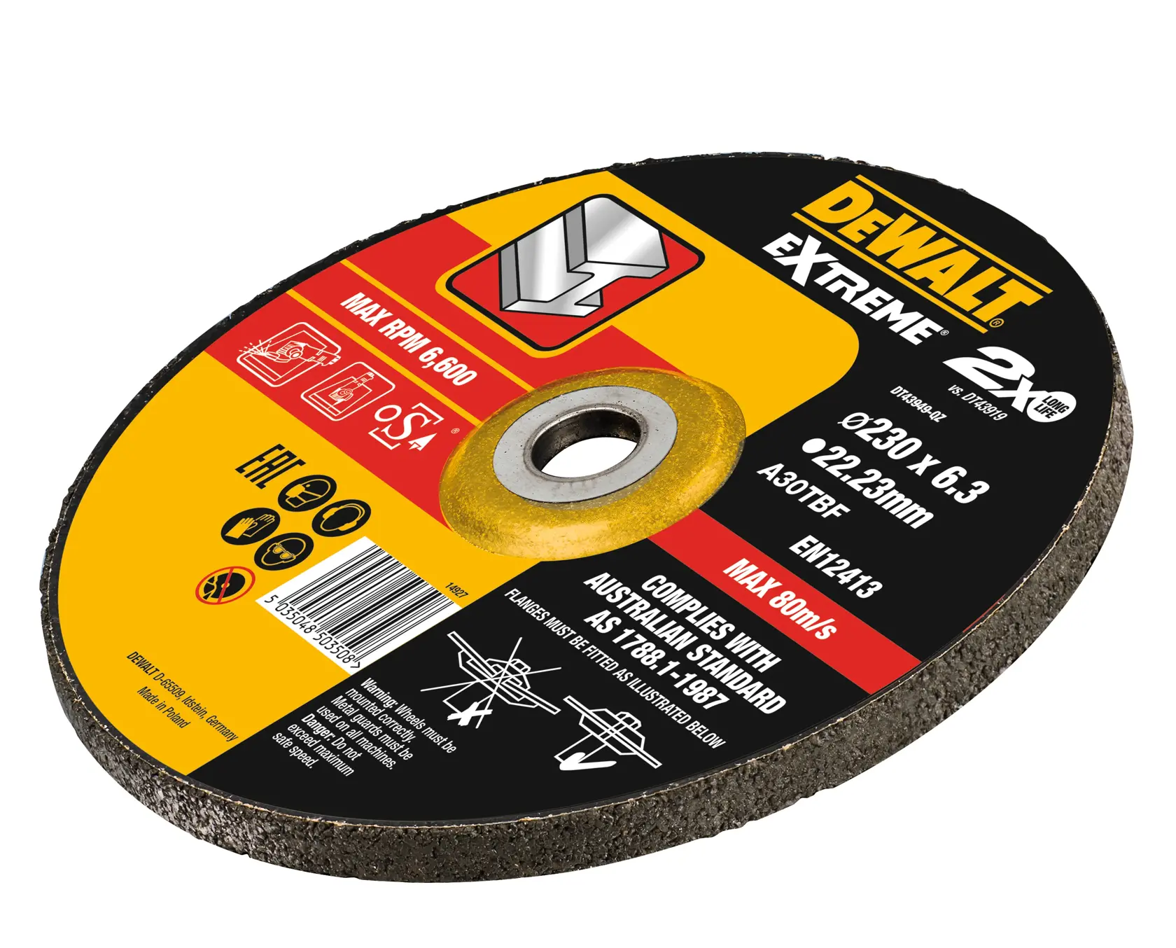 Grafik mit DEWALT XTREME Sub-Compact Series Branding und dem Slogan 'Kompakt und leistungsstark' auf gelbem Hintergrund.