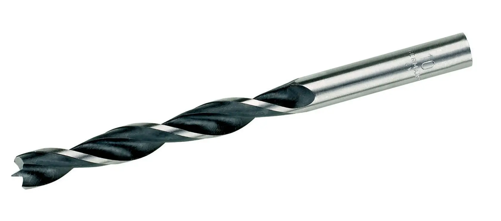 Ein DEWALT DT4510 Spiralbohrer mit silbernem Schaft und schwarzem, spiraligem Schneidbereich, zum Bohren von Löchern in Holz oder Metall.