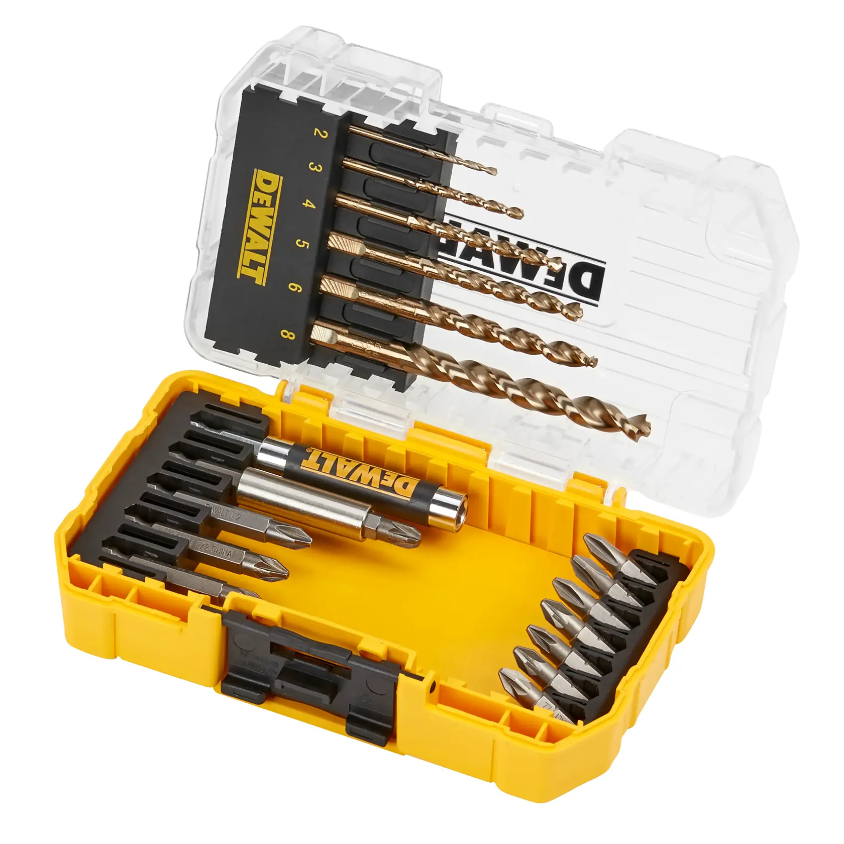 Grafik mit DEWALT XTREME Sub-Compact Series Branding und dem Slogan 'Kompakt und leistungsstark' auf gelbem Hintergrund.