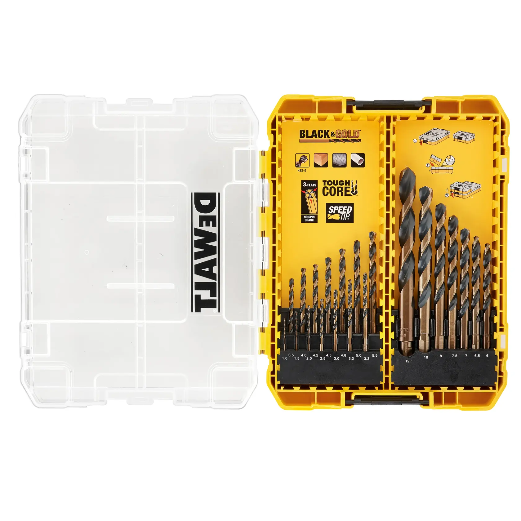 DEWALT® BLACK & GOLD™ Metallbohrer-Set im Medium TOUGHCASE®+ (21-tlg.)