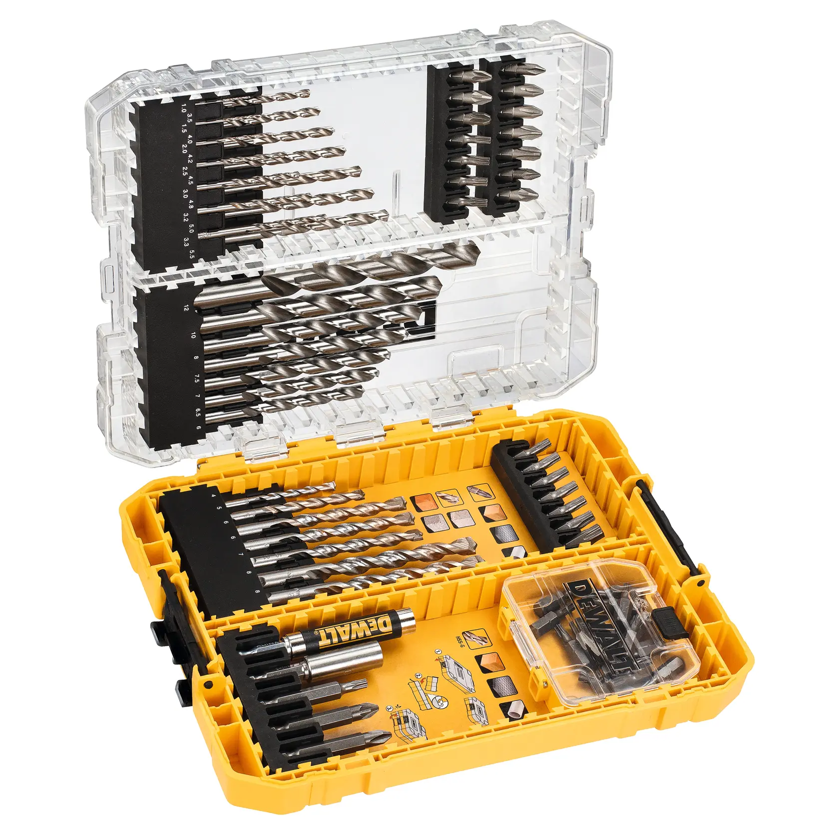 DEWALT® Bohr- und Schrauberbit-Set mit Steinbohrern und HSS-G Metallbohrern in mittlerem TOUGHCASE®+ (72-tlg.)
