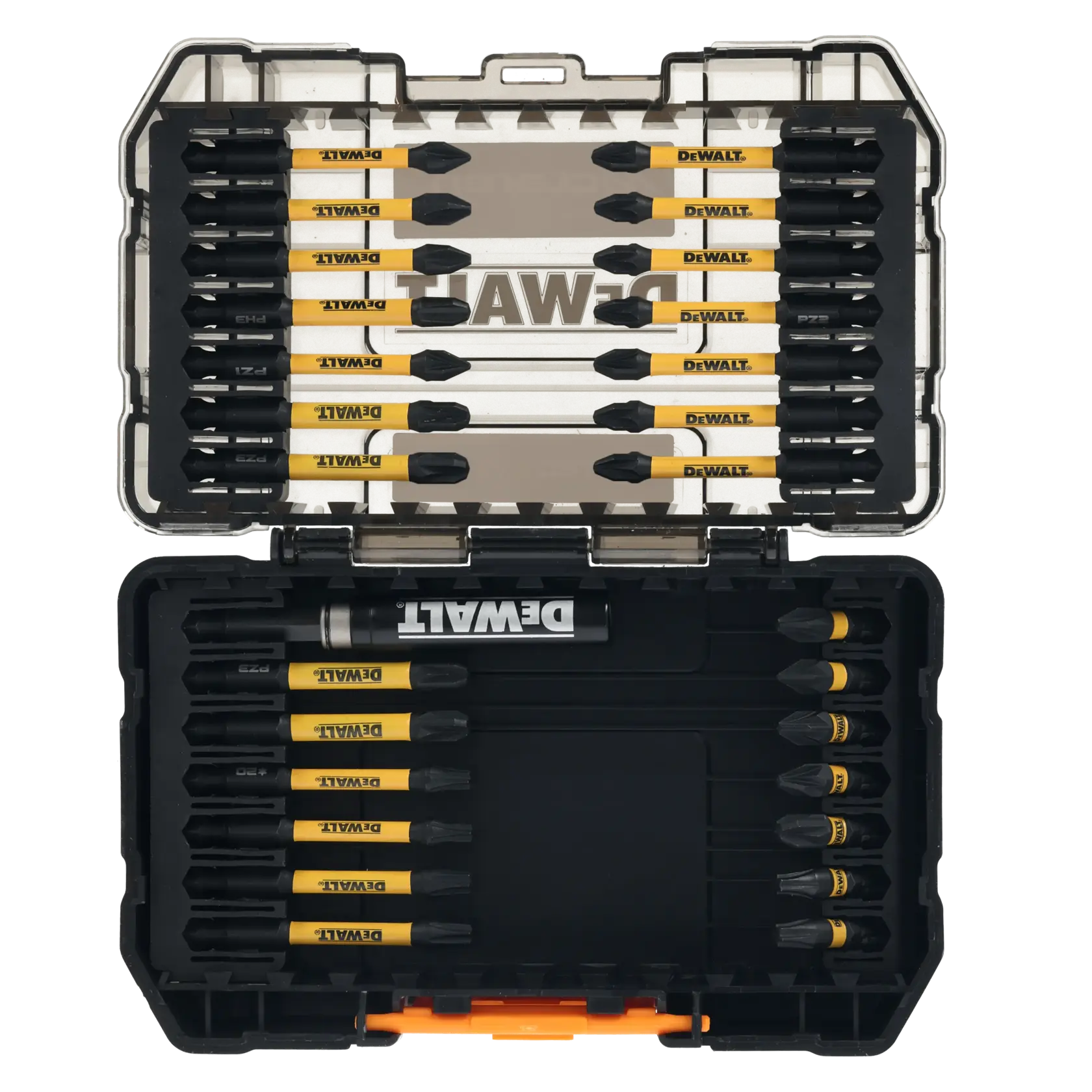 Grafik mit DEWALT XTREME Sub-Compact Series Branding und dem Slogan 'Kompakt und leistungsstark' auf gelbem Hintergrund.