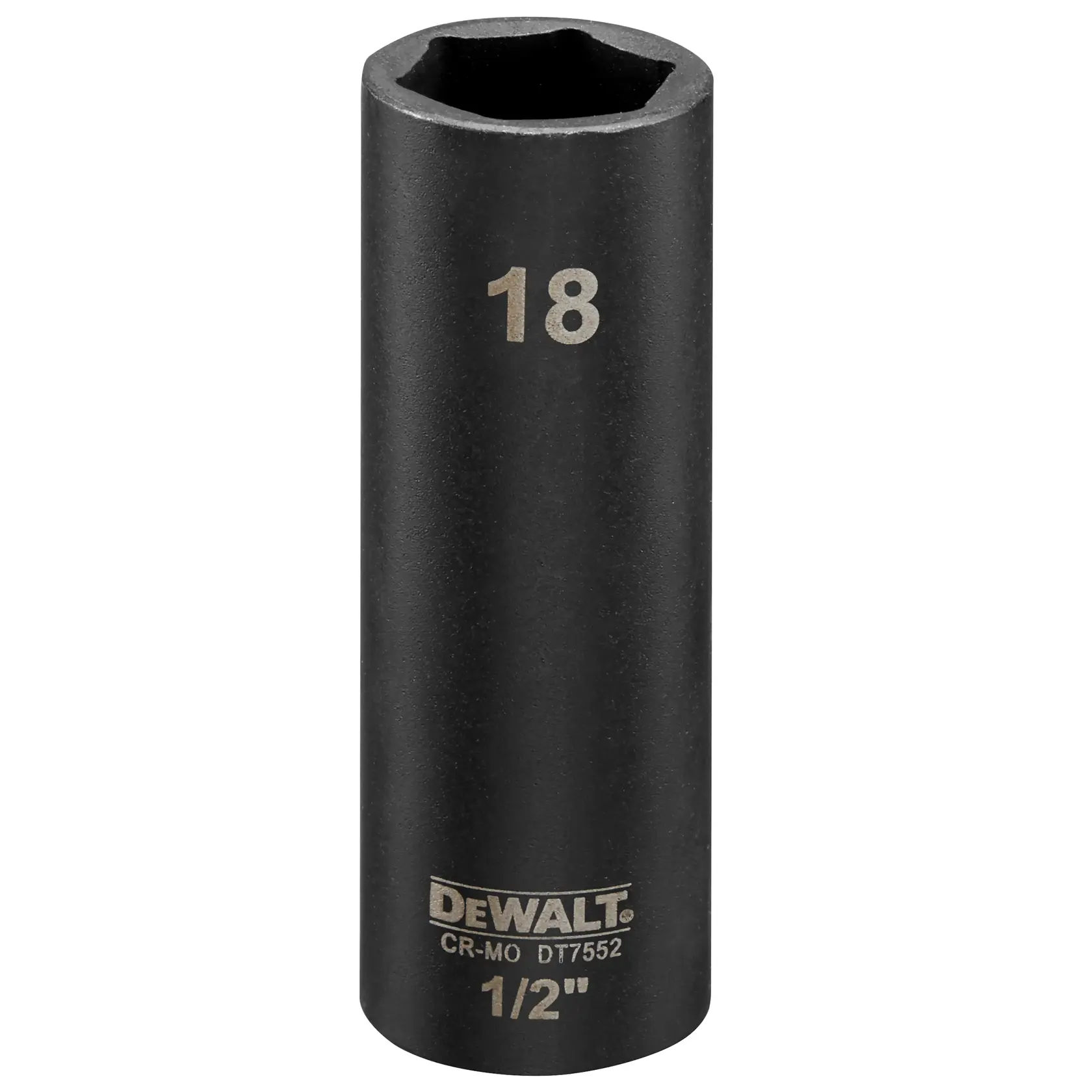 DEWALT DT7552 18mm Tiefschlagschraube, schwarz, 1/2 Zoll Antrieb, zylindrisches Werkzeug.