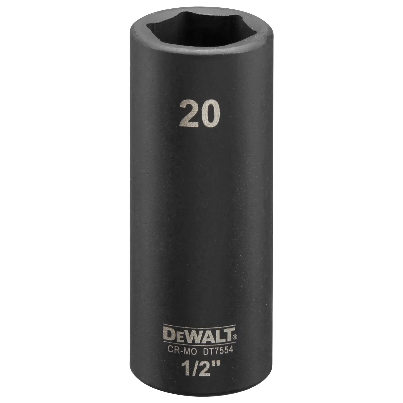 DEWALT DT7554 Tiefen-Schlagsockel, 20mm, 1/2 Zoll Antrieb. Schwarz, zylindrisch für schwere Einsätze.