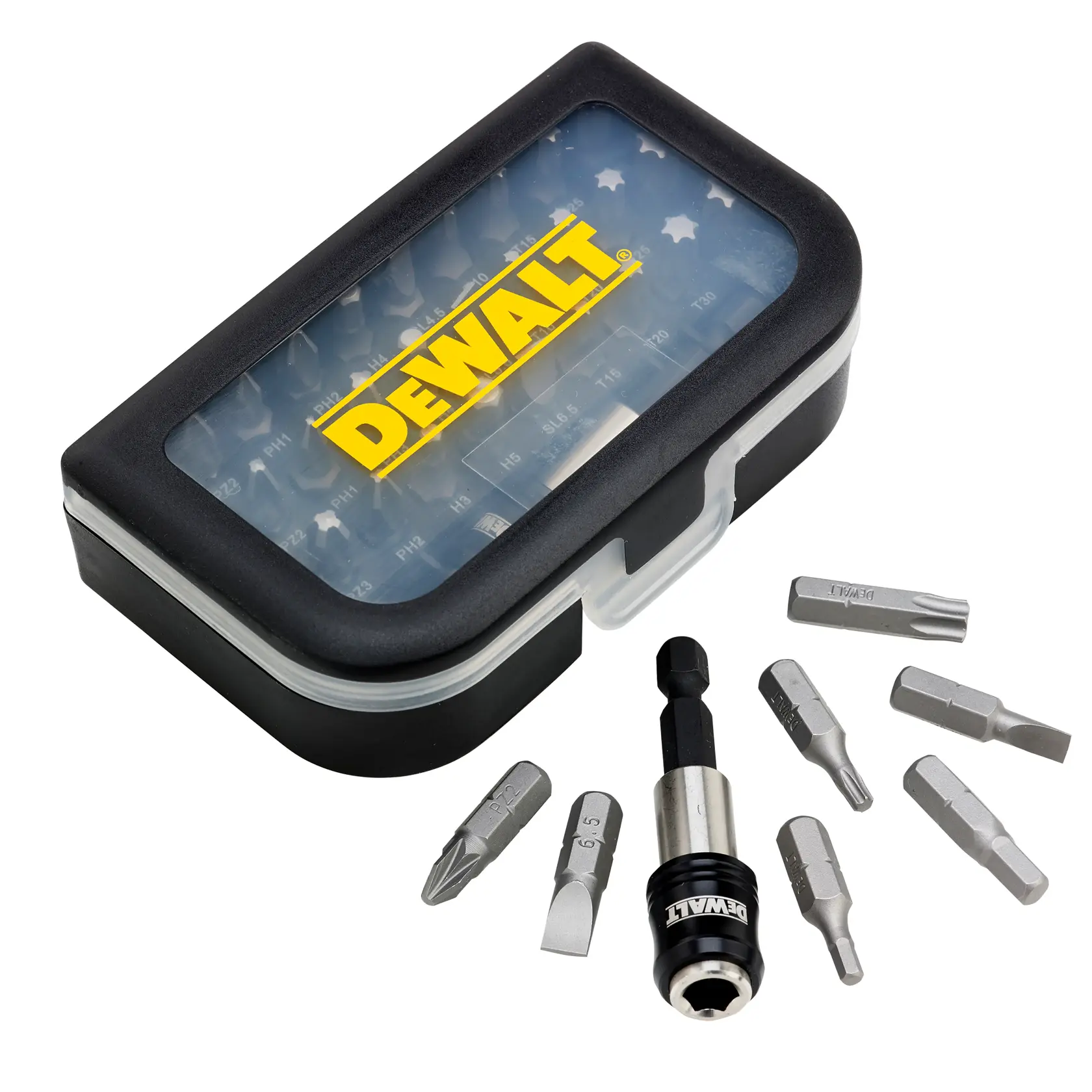 DEWALT Bit-Set mit Box und verschiedenen Schrauberbits.