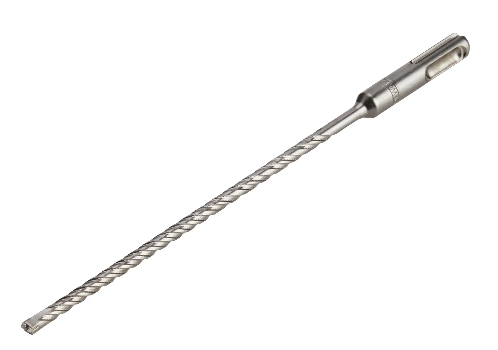 Broca metálica larga DEWALT con espiral, apta para perforación en concreto y mampostería.
