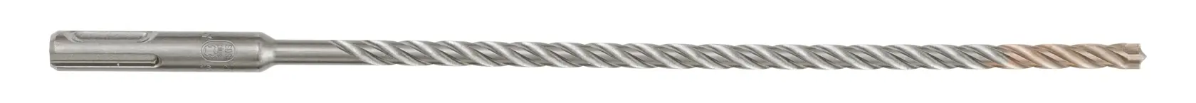 Broca SDS larga de metal con forma espiral, utilizada para taladrar concreto y mampostería.