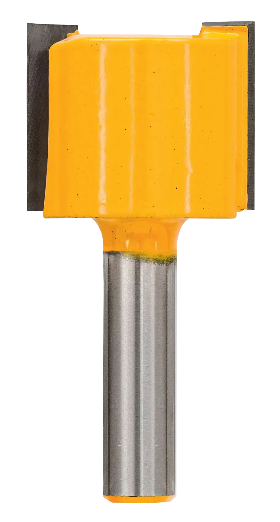 DEWALT DT90012 gelber gerader Fräser mit Metallschaft für Holzarbeiten.