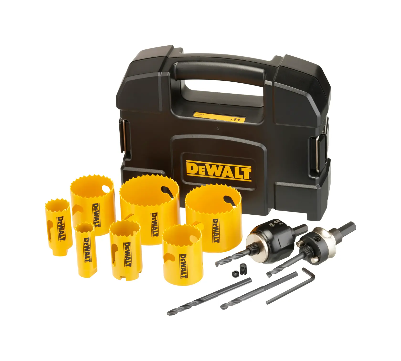 Grafik mit DEWALT XTREME Sub-Compact Series Branding und dem Slogan 'Kompakt und leistungsstark' auf gelbem Hintergrund.