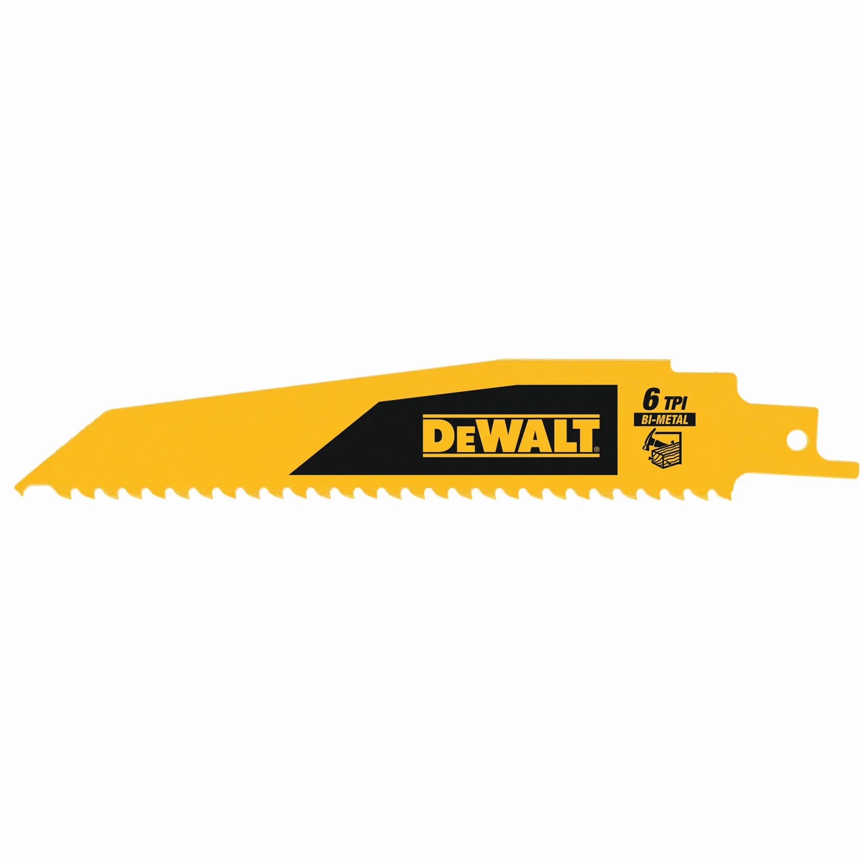 DEWALT Bi-Metall Sägeblatt in Gelb, 6 TPI, für Säbelsägen, geeignet für Holz und Metall.