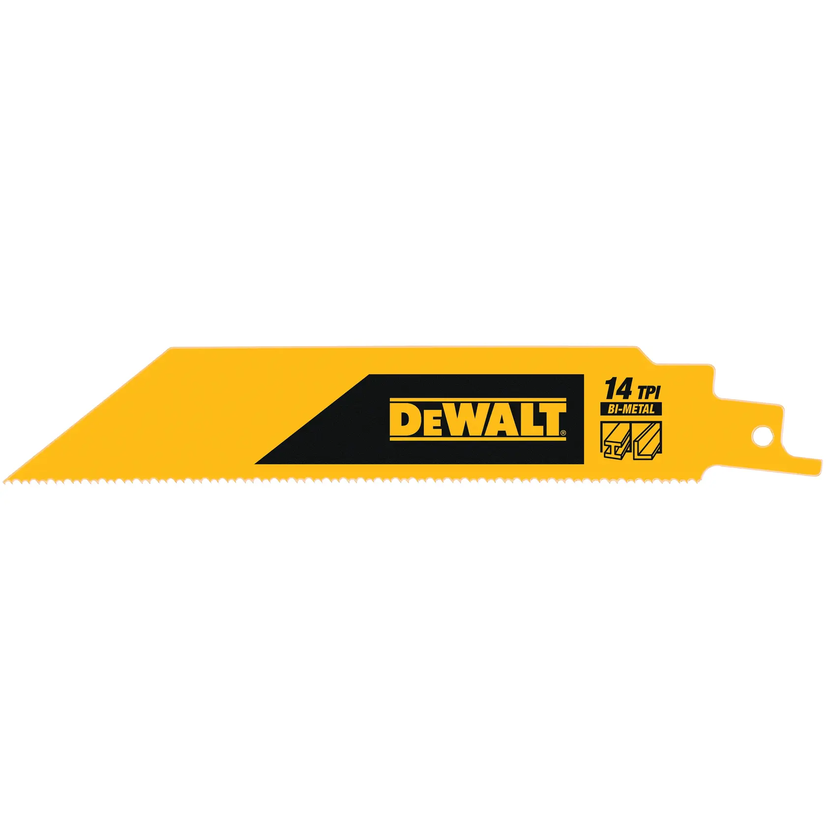 DEWALT Bi-Metall Sägeblatt mit 14 TPI. Gelbes Blatt für Schneideanwendungen. Modell DT90390.