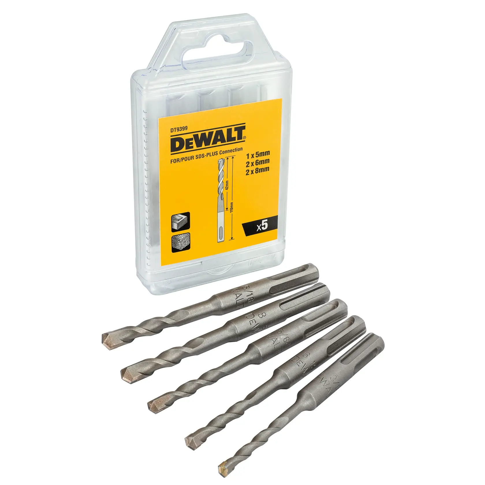 DEWALT DT9399 SDS-Plus Bohrerset, 5 Stück mit Kunststoffbox.
