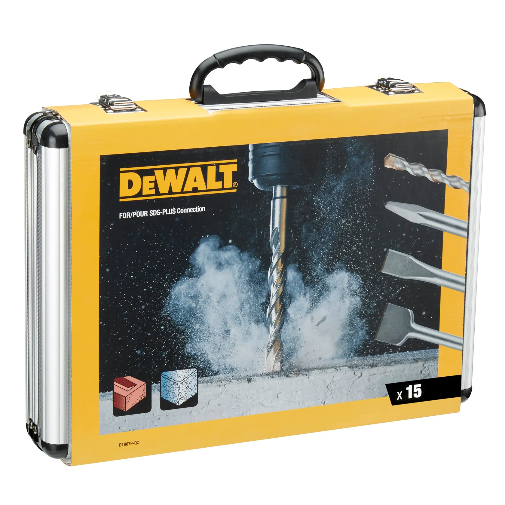 DEWALT SDS-PLUS Bohr- und Meißelset im Metallkoffer, 15-teilig, für Mauerwerk und Beton.