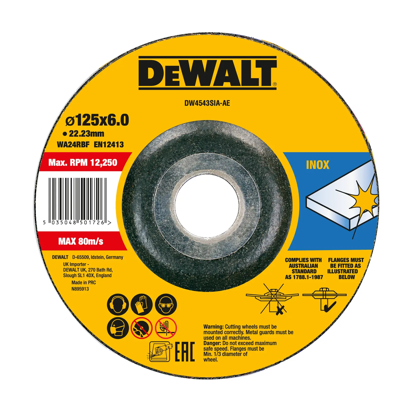 DEWALT® 125 x 6 x 22,2 mm INOX-Schleifrad t27 (10er Pack)