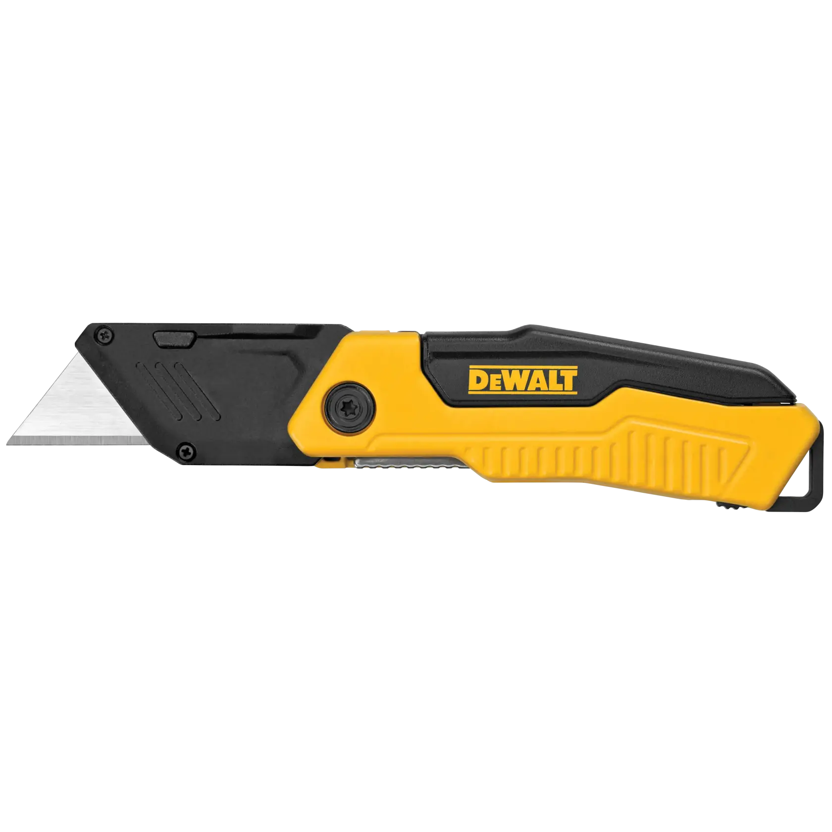 Ein DEWALT Universalmesser mit einziehbarer Klinge, mit schwarzem und gelbem Griff und DEWALT-Logo.
