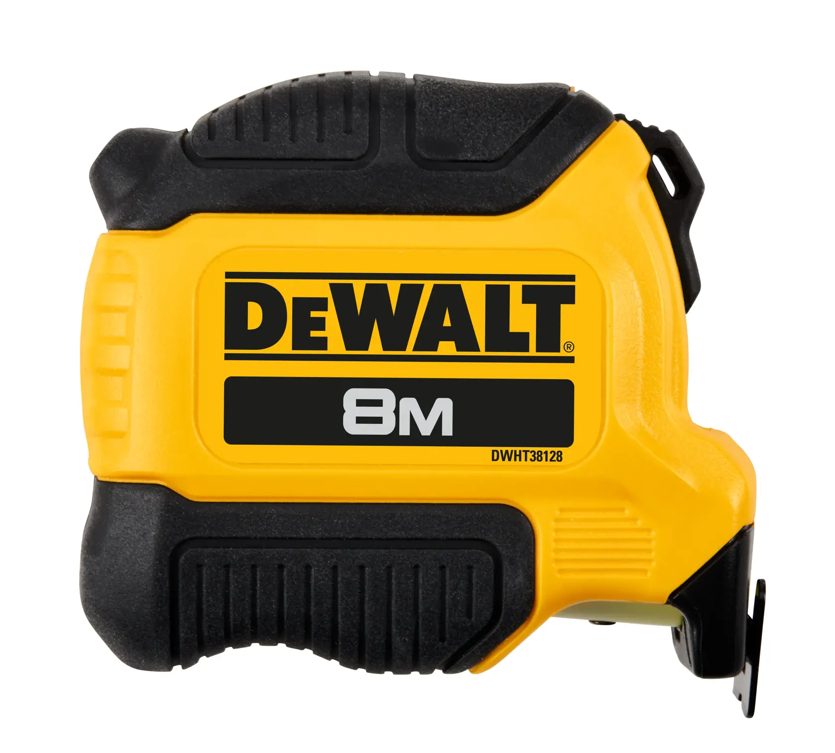 DEWALT Maßband in Gelb und Schwarz mit einer Länge von 8 Metern und einem stabilen Gehäuse, Modell DWHT38128.