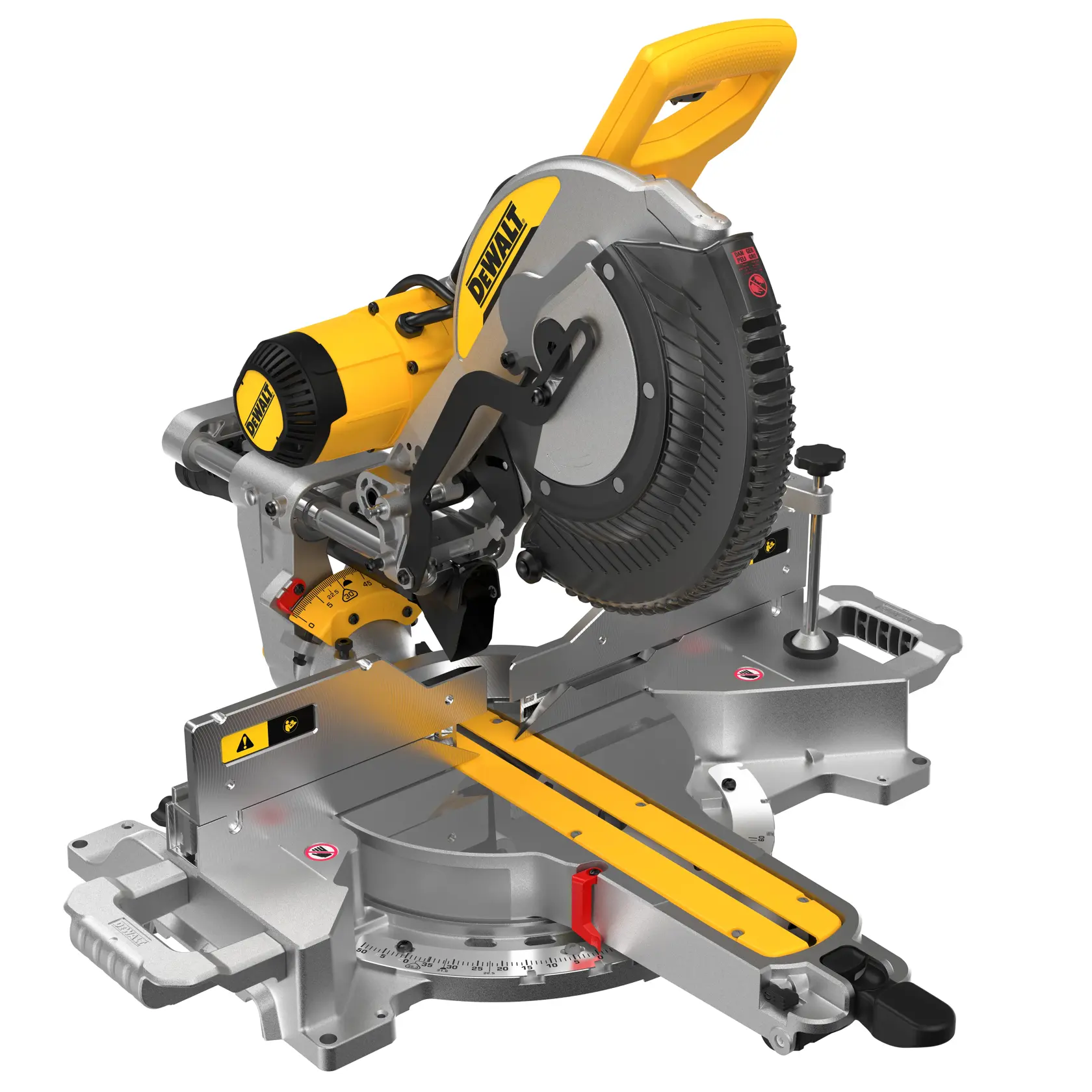 DEWALT DWS780 Doppelgehrungssäge-Kit mit Säge und Zubehör, einschließlich Klingenschlüssel, Staubbeutel, vertikaler Materialklemme und 12-Zoll 60-Zahn-Karbidklinge.