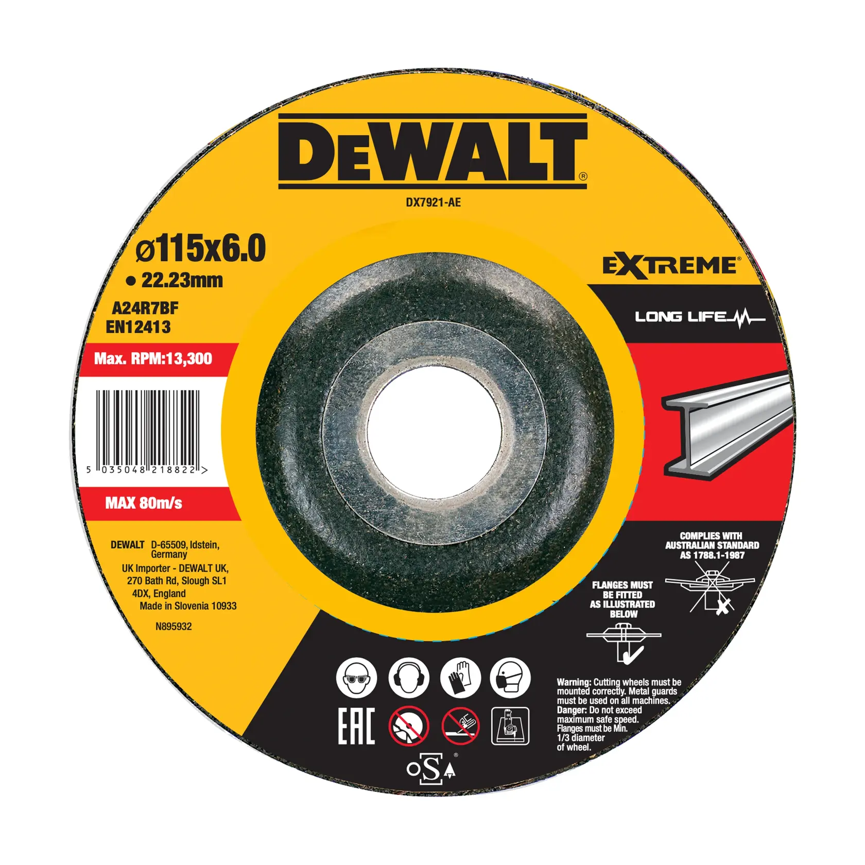 DEWALT DX7921-AE, DX7921 disco 115x6.0mm para metal, serie Extreme, categoría fotografía.