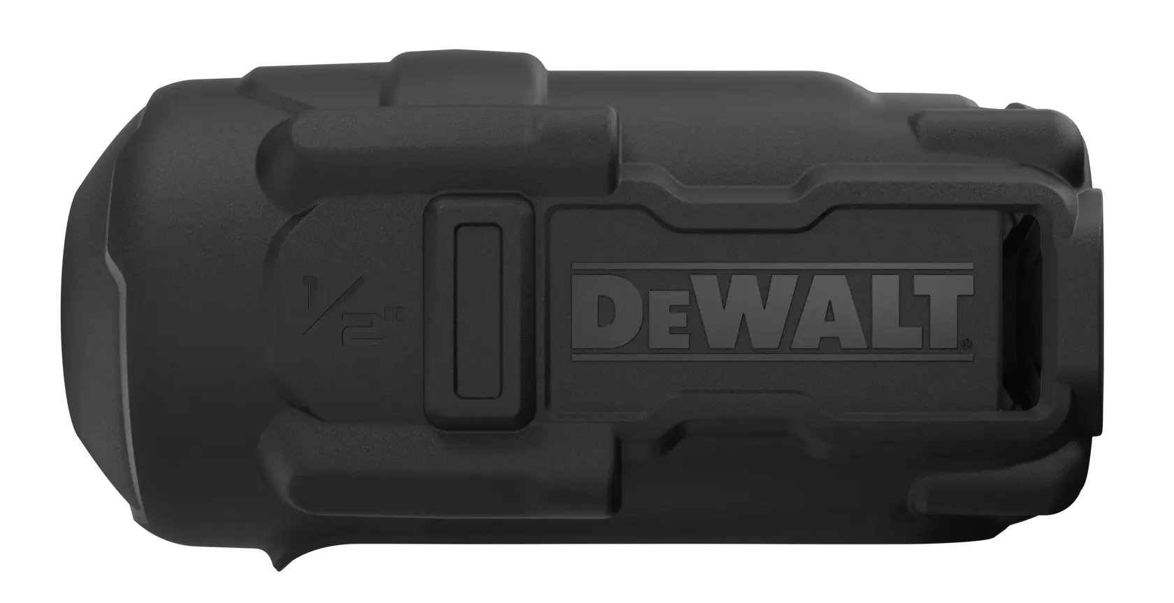 Schwarzes DEWALT-Schutzgehäuse für Fotozubehör mit robustem Design und Logo an der Seite.